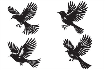 Obraz premium Flying Bird Silhouettes Set – Elegant Black Vector Collection