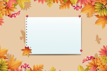 autumn copy space on paper with oak leaf fall