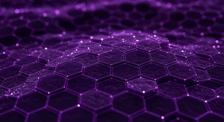 Abstract Purple Hexagon Grid with Glowing Nodes and Depth of Field
