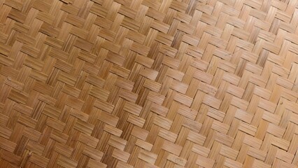 Brown Woven Bamboo Pattern Creates Textured Surface, Close-Up of Intricate Wicker Weave in Warm...