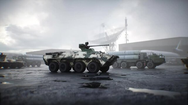 Military russian base. Russian battle armored infantry vehicle.