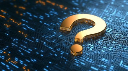 Golden Question Mark on Digital Security Background
