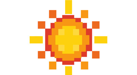 Fototapeta premium Pixel art sun graphic, vibrant orange and yellow, simple design.