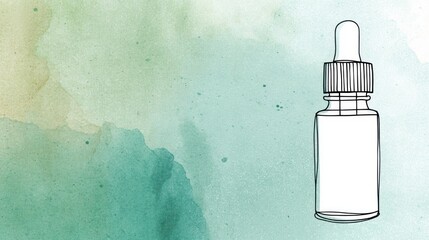 Abstract illustration of a dropper bottle on a teal and olive watercolor background