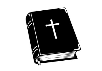 Obraz premium A closed bible with a cross symbol on its cover, isolated on white background