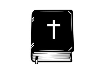Obraz premium A closed bible with a cross symbol on its cover, isolated on white background