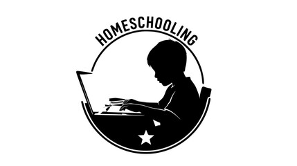 A boy studies on a laptop, symbolizing homeschooling and digital education
