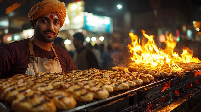 Indian grill master baking bread