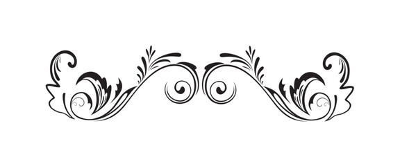 Elegant symmetrical floral design, featuring swirling leaves and curls, ideal for decorative borders or dividers.