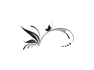 Fototapeta premium Elegant black and white floral design featuring a butterfly and curved lines.