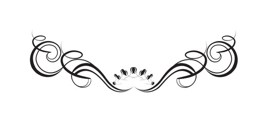 Elegant black and white decorative flourish design, symmetrical and detailed.