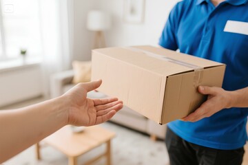 Delivery Concept Asian Man Hand Accepting Delivery Boxes from Professional Deliveryman at Home Doorstep, Parcel Shipping Logistics, Courier Service, Receiving Package, Cardboard Mail Order