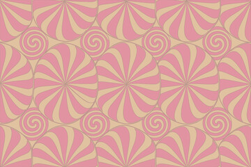 Fototapeta premium Artistic backdrop featuring repeated retro circles and swirls in light pink and tan shades, forming an eye-catching symmetrical design.