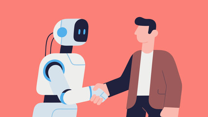 Human and robot handshake depicting artificial intelligence agreement