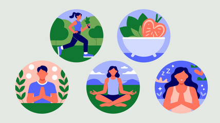 Fototapeta premium Wellness icons depict healthy lifestyle choices for physical and mental health