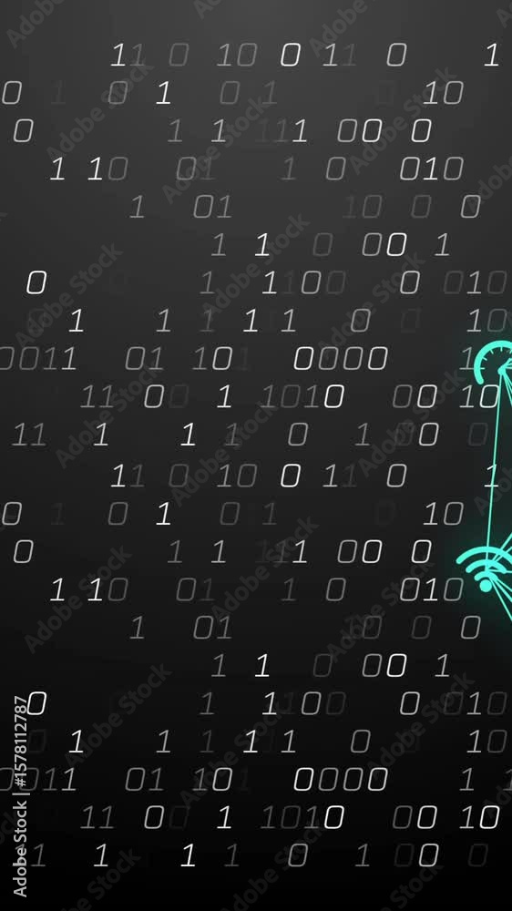 Poster Binary code and network connections animation over dark background
