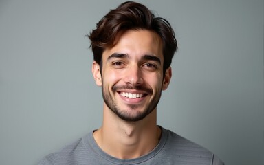 Obraz premium portrait of young handsome man isolated on gray background. High quality