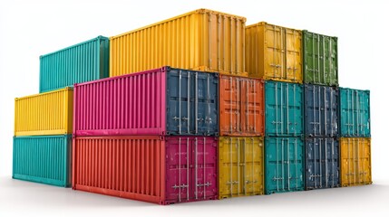 Fototapeta premium Colorful Shipping Containers Stacked High