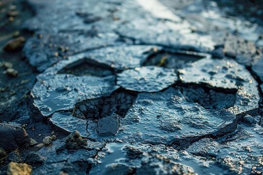 cracked nuclear symbol oozing black sludge on toxicity industrial wasteland .