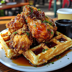 A Plate of Crispy Chicken with Waffles