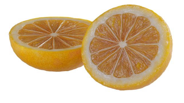 A vibrant lemon halved to reveal its juicy heart ready to add a zesty kick to your day against on transparent background