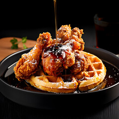 A Plate of Crispy Chicken with Waffles