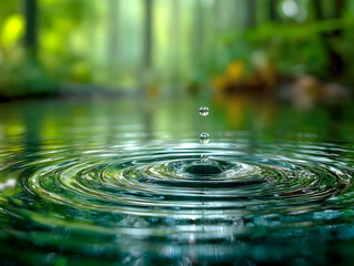 Pristine Water Droplet Creating Ripples in a Green Pond
Keywords