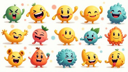 Colorful Cartoon Fruit and Monster Characters Set emoji