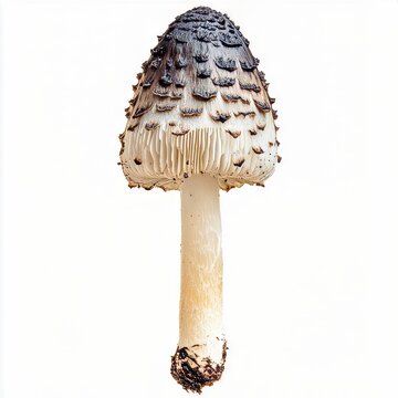 coprinus comatus shaggy ink cap mushroom isolated on white transparent background