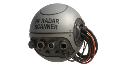 Close-Up Render of High-Frequency Radar Scanner Ball Unit with Exposed Wires and Ports PNG