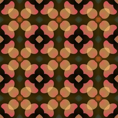 Bright and glowing pink bokeh Christmas seamless pattern with colorful shining circles and hearts decoration