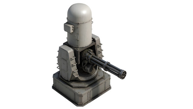 Isometric View of Naval CIWS Multi-Barrel Rotary Cannon for Missile Interception &ndash; Photorealistic PNG