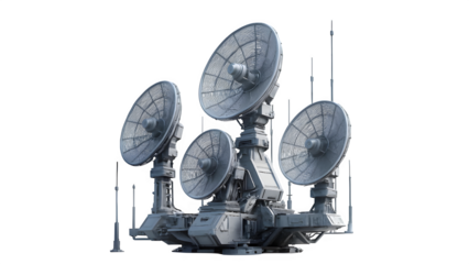 Ultra-High Definition Anti-Aircraft Missile Defense Radar Array with Rotating Dishes and Communication Antennas PNG