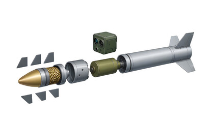 Exploded View of Surface-to-Air Missile System with Internal Components PNG