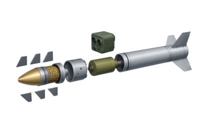 Exploded View of Surface-to-Air Missile System with Internal Components PNG