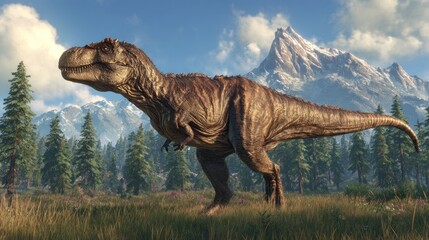 Fototapeta premium Tyrannosaurus Rex in a mountain landscape