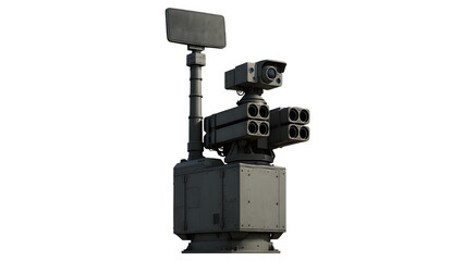 Realistic Render of Stationary Air Defense Tower with Telescopic Radar Mast and Missile Pods