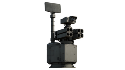 Realistic Render of Stationary Air Defense Tower with Telescopic Radar Mast and Missile Pods