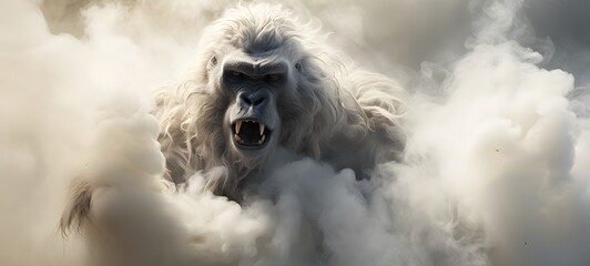 a light white gorilla , coming out of the smok,ai generative