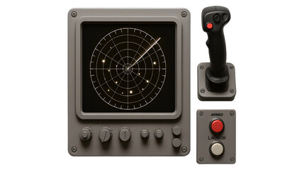 Fototapeta premium Flat Lay of Air Defense Control Console with Radar Screen and Tactical Maps PNG