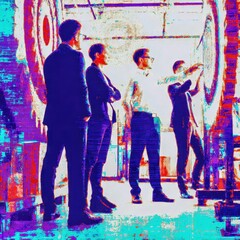 Naklejka premium corporate team evaluating machine learning models high contrast vibrant look