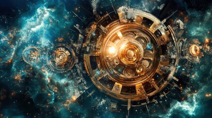 Obraz premium cosmic clockwork machinery in void