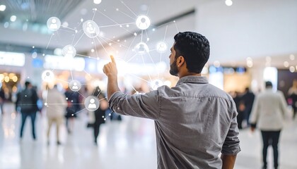 Man interacting with a digital network
