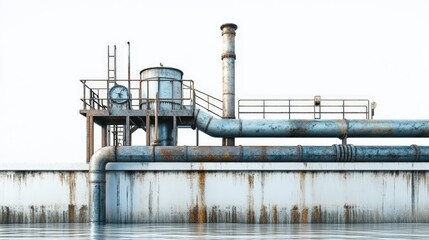Obraz premium Rusted Industrial Pipes and Structures Against a White Background
