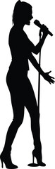 Confident Female Singer Silhouette with Microphone Stand, Vector Illustration for Music and Performance Concepts