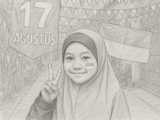 Happy Indonesian Girl Sketch