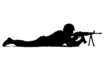 Obraz premium Soldier Silhouette in Prone Position with Rifle