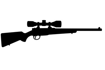 Silhouette of a Sniper Rifle with Scope on a White Background