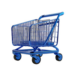 Sleek Blue Shopping Cart; 3D Render; Modern Minimalist Design; Isolated on Black Background