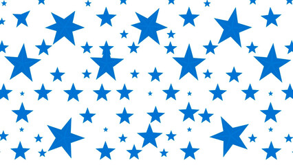 A seamless pattern of various sized blue stars scattered on a white background design element image